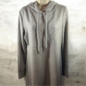 Calvin Klein Gray Hooded sweatshirt Dress with CK in rhinestones.